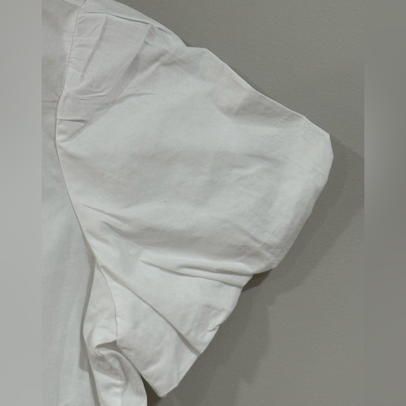 J. Crew White Short Puff Sleeve Button Down Tie Waist Top XS NWT - Picture 4 of 7